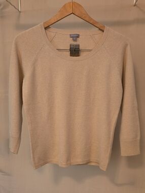 Ann Taylor 100% Cashmere Sweater – Beige Neutral Crewneck Luxe Soft Knit Medium